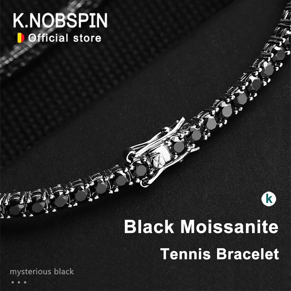 Top Trends: KNOBSPIN Black Moissanite Tennis Bracelet 925 Sterling Silver Plated 18k White Gold Bracelet For Women Man Hip Hop Party Jewelry Shoppable Styles