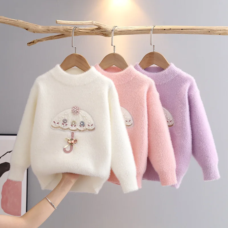 Top Trends: 3-11 Yrs Autumn Winter Baby Girls Knit Long Sleeve Umbrella Pattern Children Girl Tops Sweater 2023 Floral Kids Pullover GY08131 Shoppable Styles