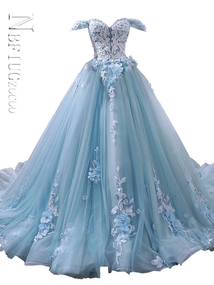 Top Trends: Light Sky Blue Quinceanera Dresses 2022 Princess Ball Gown Sweetheart Off Shoulder Appliques 3D Flowers Pageant Party Sweet Shoppable Styles