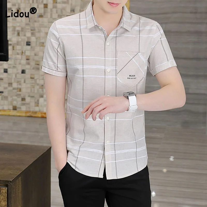 Top Trends: Trend All-match Polo-Neck Plaid Shirt Male Clothes Summer New Short Sleeve Fashion Comfortable Single-breasted Shirts For Men Shoppable Styles