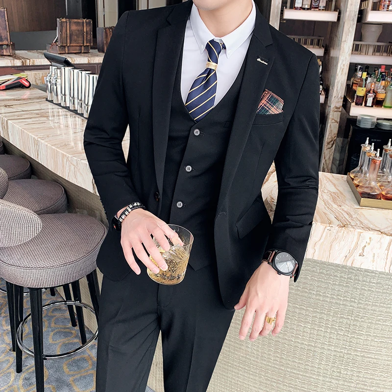 Top Trends: 5XL 6XL 7XL British Male Blazers Slim Business Suits Men Stripe Cotton Jacket Wedding Groom Man Dress High-end Tuxedo 3 Pieces Shoppable Styles