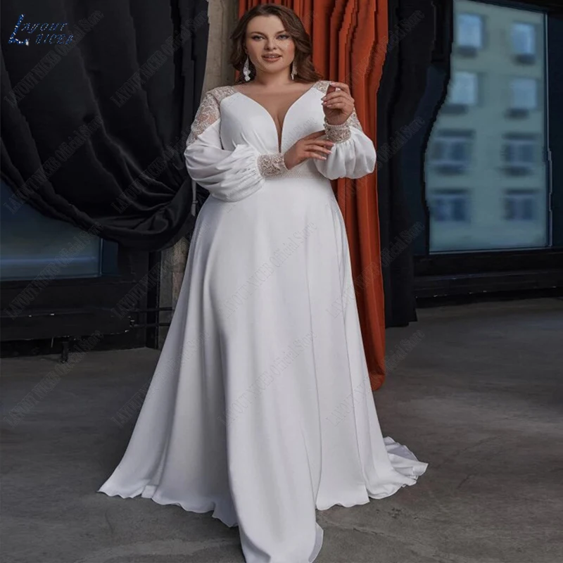 Top Trends: LAYOUT NICEB White A-Line Sweep Train Chiffon Long Sleeve Backless Wedding Dress 2023 Plus Size Brautkleider Robe De Mariée Shoppable Styles