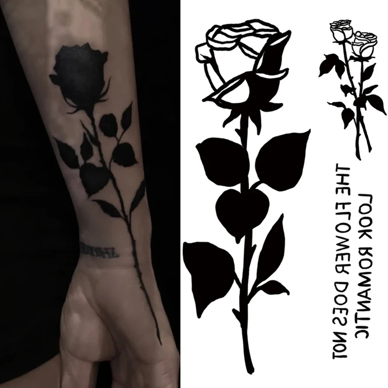 Top Trends: 1PCS Black Rose Temporary Tattoo Sticker Flower Butterfly Body Legs Arm Art Realistic Fake Tattoo Festival Party Bikini Tattoos Shoppable Styles - Image 2