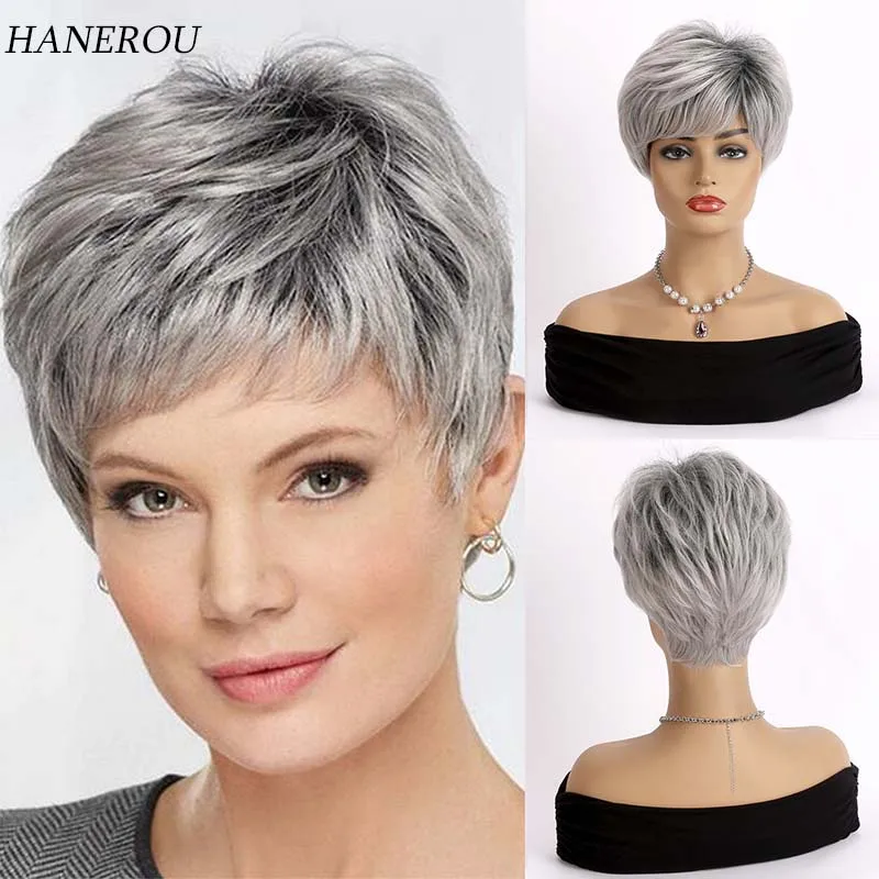 Top Trends: Short Silver Gray Wigs Pixie Cut Synthetic Wigs With Bangs For Black Women High Temperature Daily Fake Hair Shoppable Styles