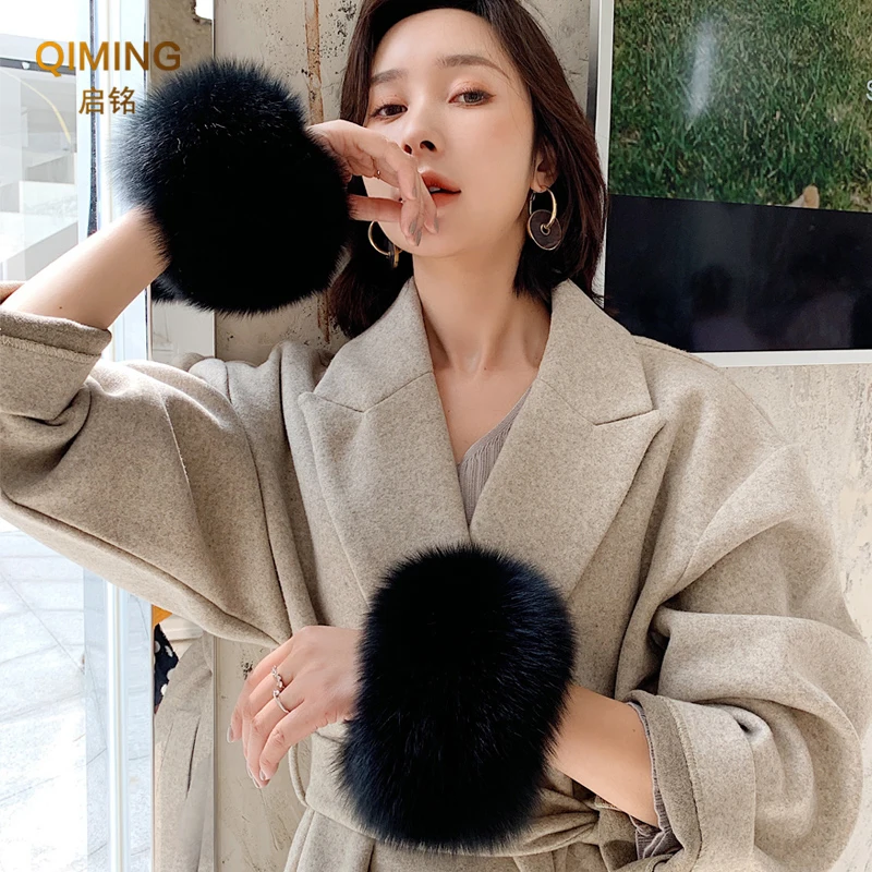 Top Trends: Winter Real Fox Fur Cuffs Warmer Furry Wrist Cuff Fur Sleeves Fluffy Fur Wrist Cuffs For Women Coat Arm Cuffs Bracelet Wristband Shoppable Styles