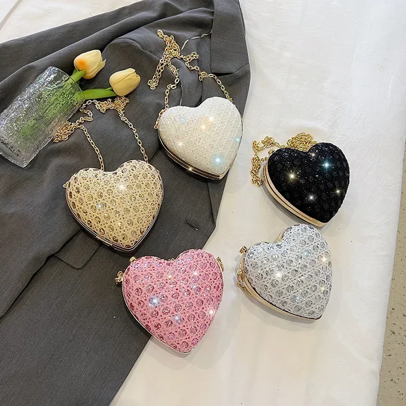 Top Trends: Shiny Rhinestones Women Heart Shape Clutch Purse Lady Gold Evening Minaudiere Bags Bridal Wedding Handbags Formal Party Purses Shoppable Styles