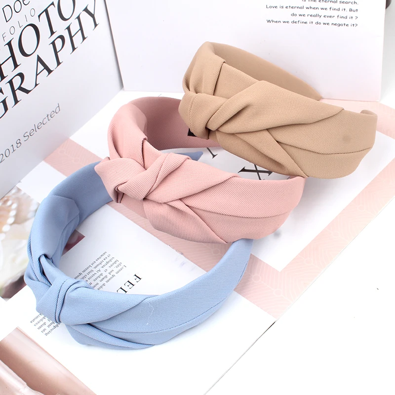 Top Trends: New Fashion Women Headband Solid Color Wide Side Hairband Center Knot Casual Turban Adult Headwear Hair Accessories Shoppable Styles - Image 2