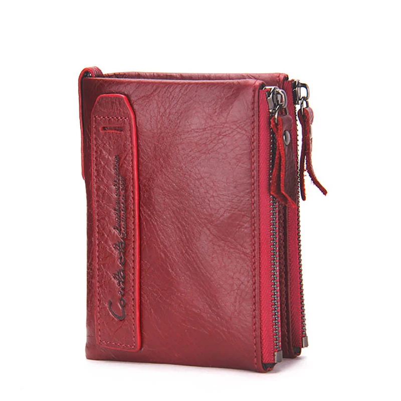 Top Trends: 2023 Fashion Genuine Leather Women Wallet Bi-fold Wallets Red ID Card Holder Coin Purse With Double Zipper Small Women's Purse Shoppable Styles