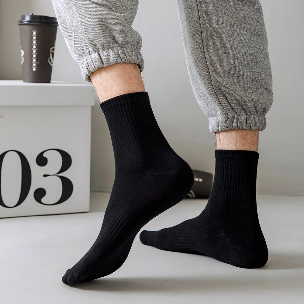 Top Trends: 5 Pairs High Quality Black Men Socks Deodorant Solid Men Tube Socks Run Sports Socks Autumn Winter Spring Summer Plus Size 38-46 Shoppable Styles - Image 6