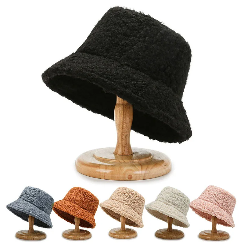 Top Trends: 2021 Unisex Harajuku Bucket Hat Solid Men Fishing Fisherman Hat Autumn Winter Lamb Wool Outdoor Warm Panama Cap For Women Shoppable Styles