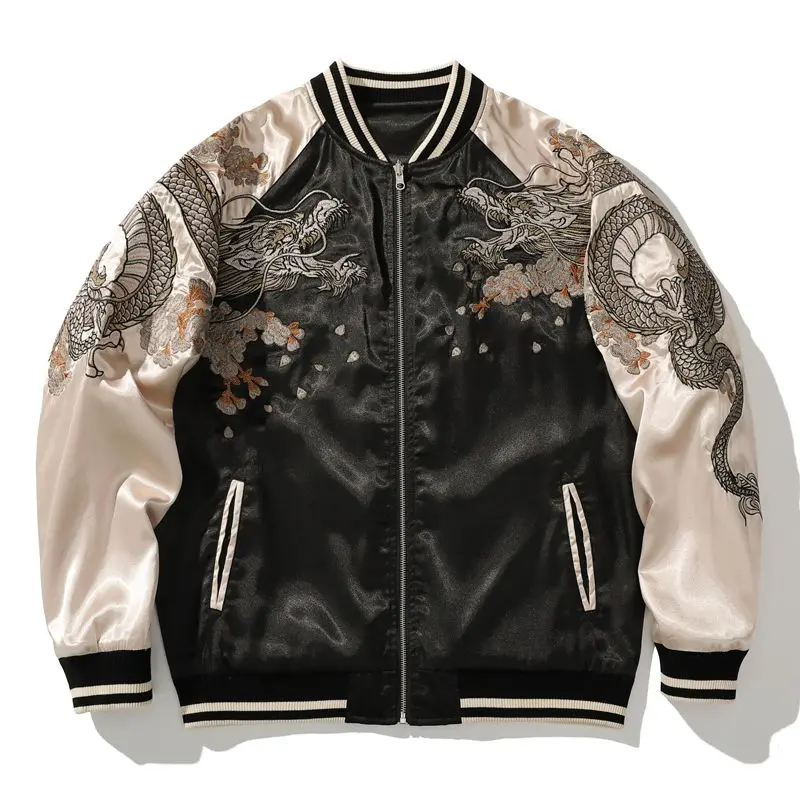 Top Trends: Spring And Autumn Embroidered Jacket Dragon Animal Men's Baseball Uniform Embroidered Contrast Color Casual Couple Clothes Shoppable Styles