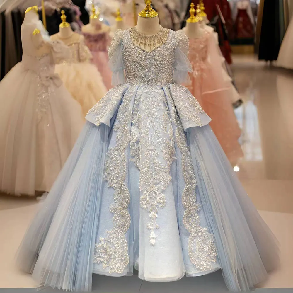 Top Trends: Jill Wish Luxury Arabic Blue Quinceanera Dresses Beaded Pearls Dubai Princess Ball Gown For Kids Birthday Wedding Party J079 Shoppable Styles