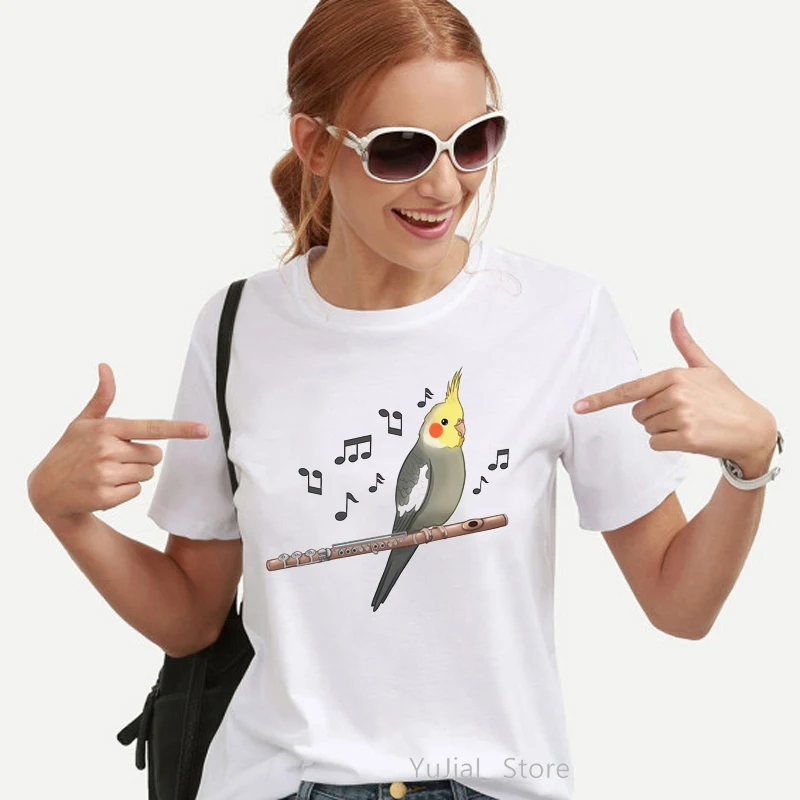 Top Trends: Newest Cockatiel Parrot Note Bird Print T-Shirt Women'S Clothing Funny White Tshirt Femme Summer Fashion Tops Tee Shirt Female Shoppable Styles