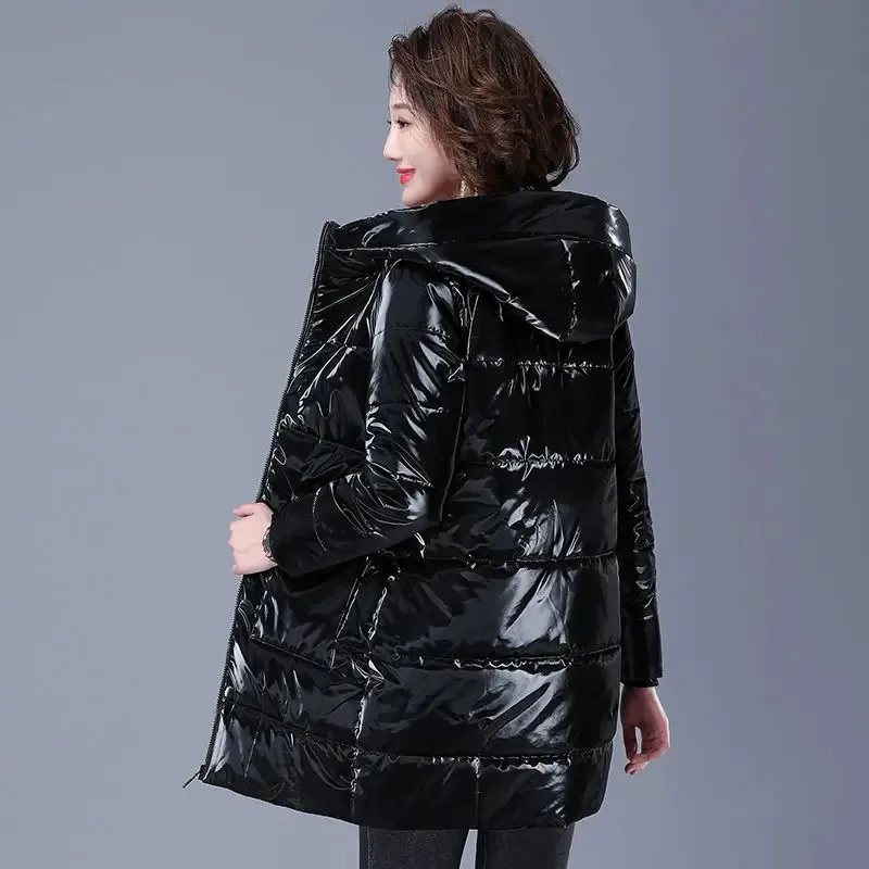 Top Trends: Winter Jacket Women Fashion Parkas 2021 New Glossy Cotton Padded Hooded Coat Casual Female Warm Loose Long Snow Outwear Parkas Shoppable Styles