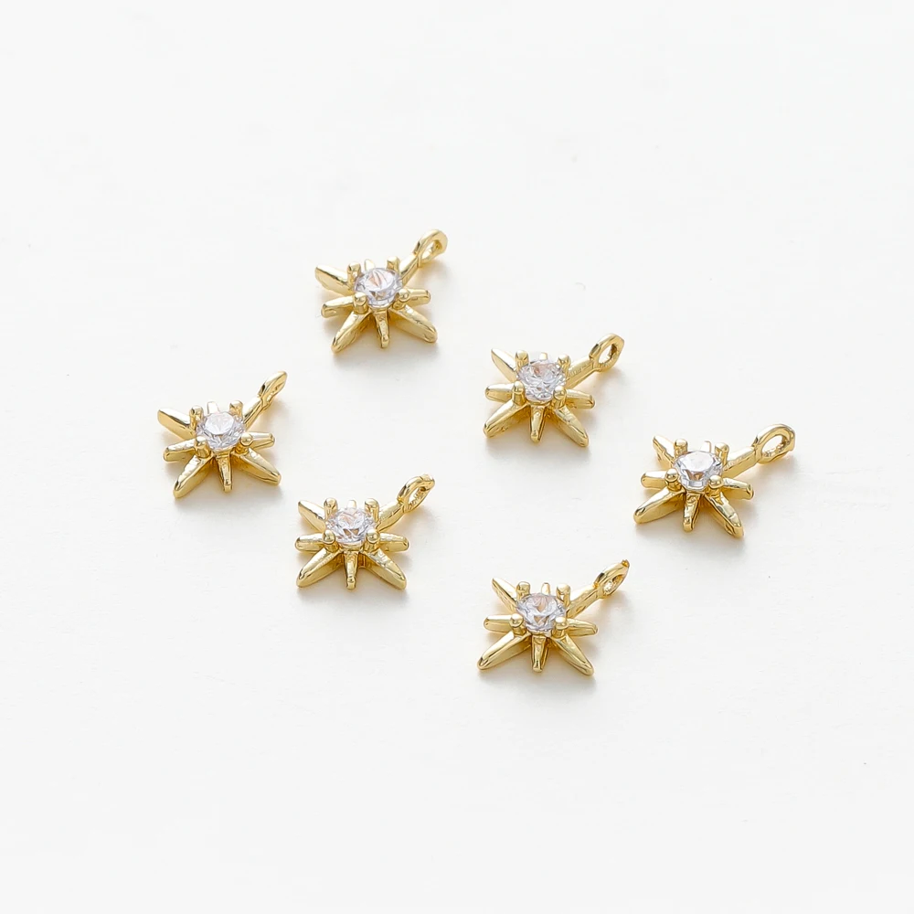 Top Trends: 10Pcs / lot 14K Gold Color Plated Brass Star Pendants With Zircon Charms Pendant For DIY Necklace Jewelry Making Accessories Shoppable Styles