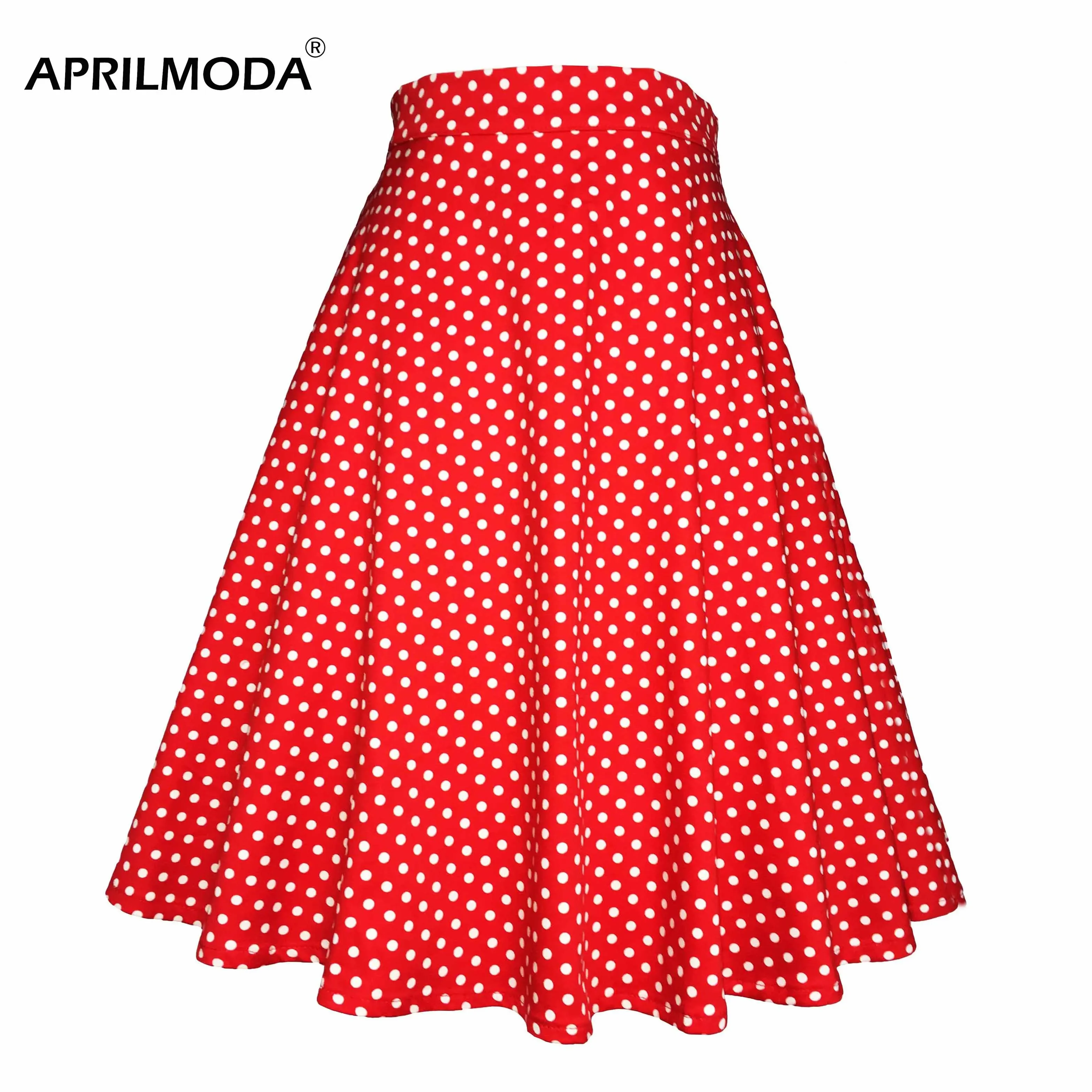 Top Trends: Small Red Polka Dot Cotton Womens Sexy Midi Summer Skirt Pin Up High Waist Retro Vintage Rockabilly 50s Women Skirt Shoppable Styles