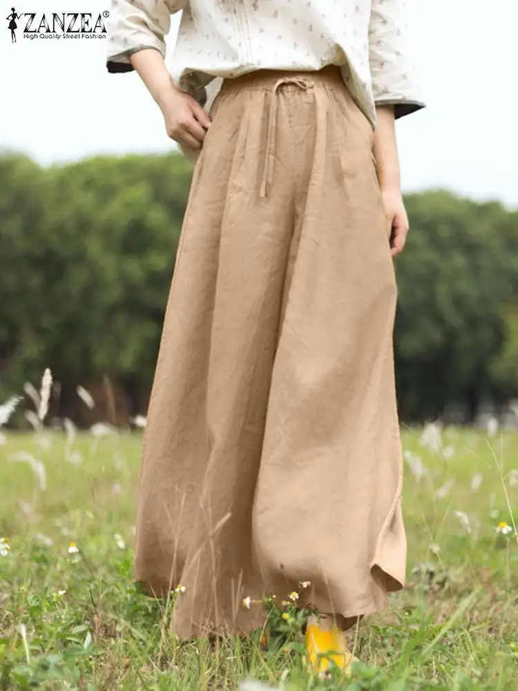 Top Trends: ZANZEA Bohemian Casual Loose Pant Summer Fashion Solid Color Trousers Woman Elegant Lace-Up Pantalon Female Streetwear Palazzo Shoppable Styles