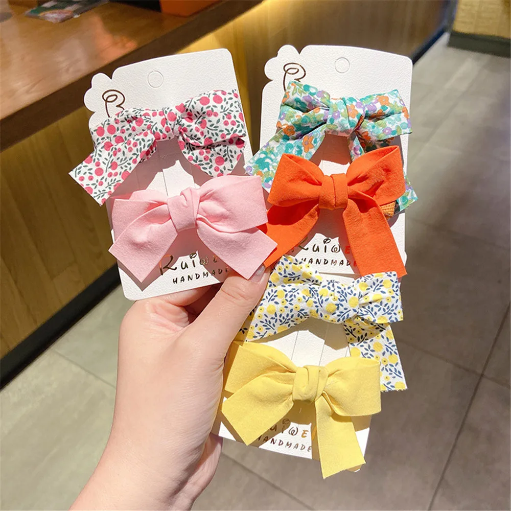 Top Trends: 2Pcs Sweet Bow Print Hair Clips For Baby Girls Colorful Floral Hair Pins Children Cute Metal Duckbill Headwear Hair Accessories Shoppable Styles - Image 3