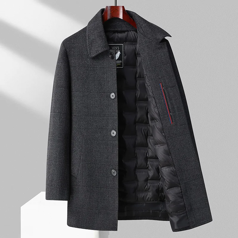 Top Trends: 2023 Winter Men Elegant Cashmere Wool Blend Basic Coat Black Gray Plaid Ovecoat With Thicken Quilted Puff Detachable Lining Wear Shoppable Styles