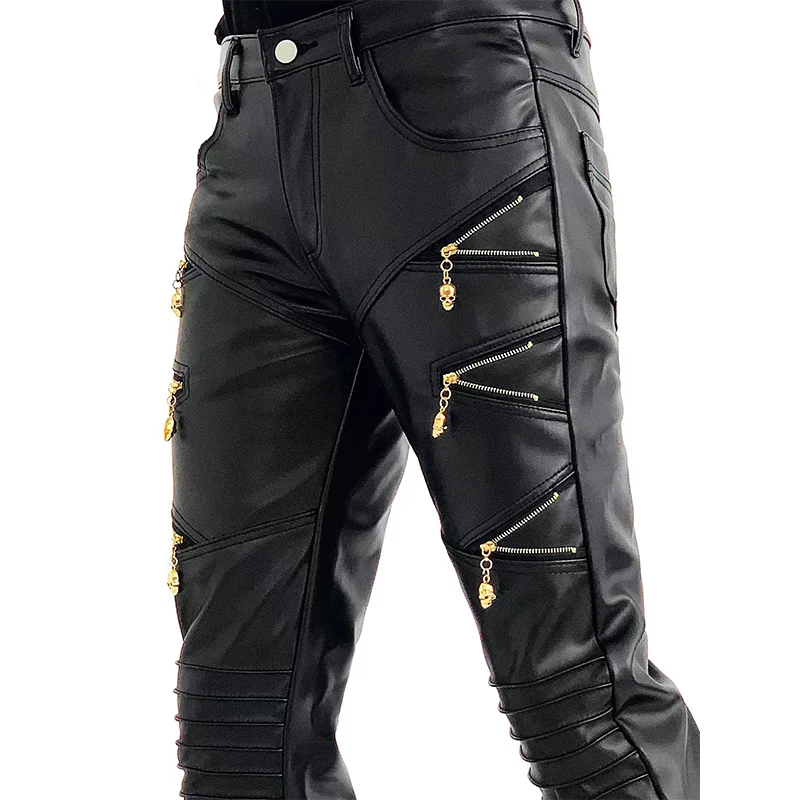 Top Trends: New Arrived Skinny Biker Leather Pants Mens New Faux Leather Biker Trousers For Male Trouser Stage Club Wear Shoppable Styles - Image 5