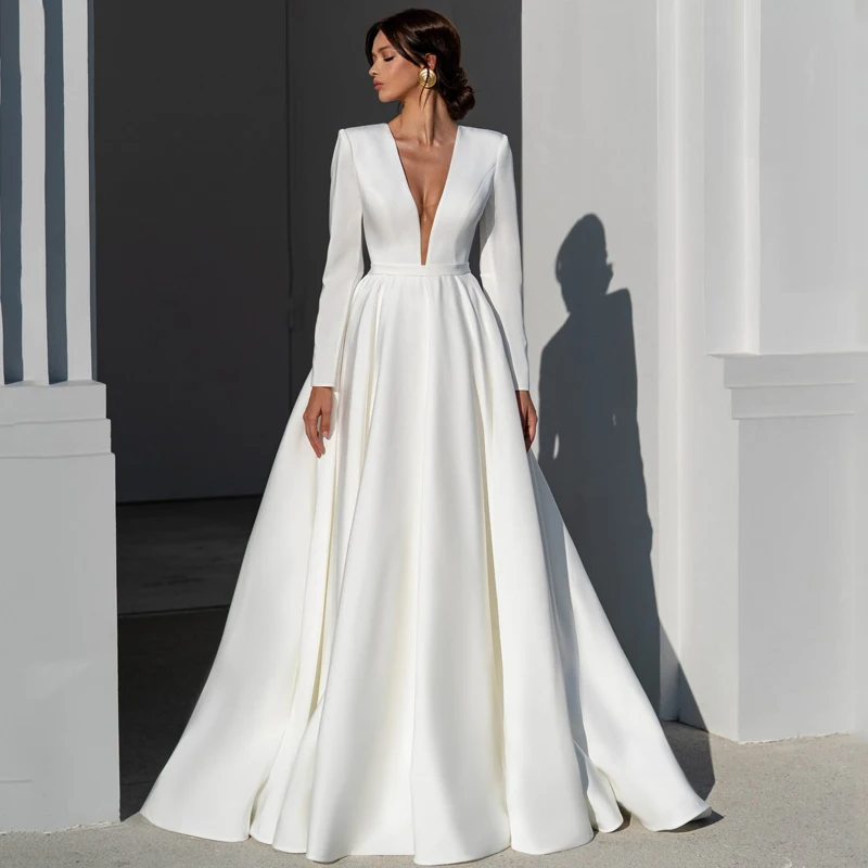 Top Trends: Eightree 2023 A-Line Wedding Dresses V-Neck Long Sleeve Dress Boho Beach Backless Princess Wedding Evening Prom Gowns Plus Size Shoppable Styles