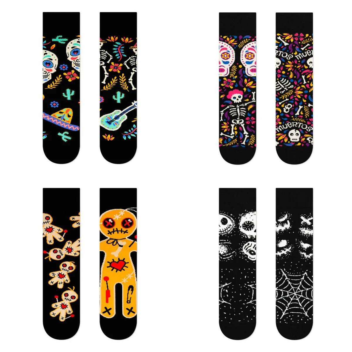 Top Trends: 2 Pcs / Pack Creative Colorful Sugar Skull Unisex AB Crew Socks Day Of The Dead Halloween Irregular Cotton Men Women Socks Gifts Shoppable Styles