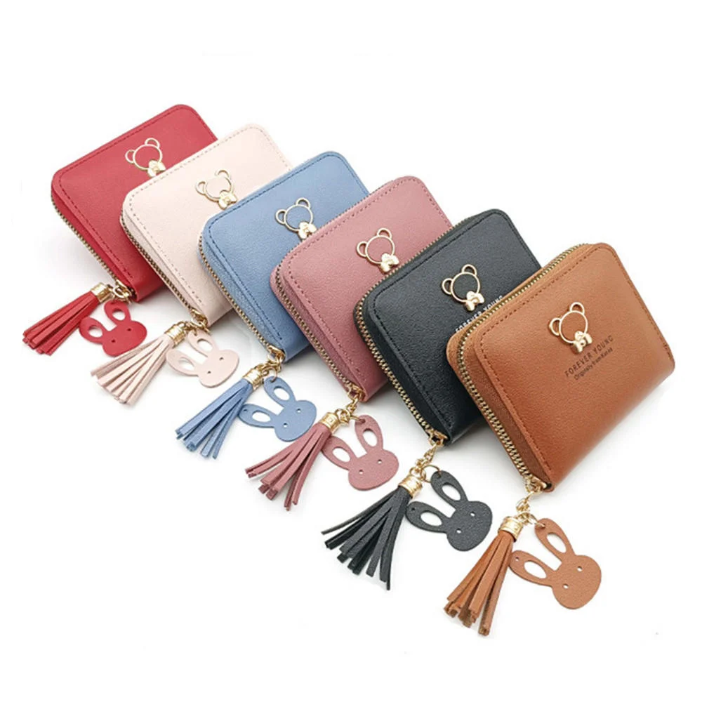 Top Trends: Mini Tassel Wallet Women Fashion Cute Bear Decoration Short Coin Purse Leather Credit Card Holder Girls Zipper Money Bag Shoppable Styles