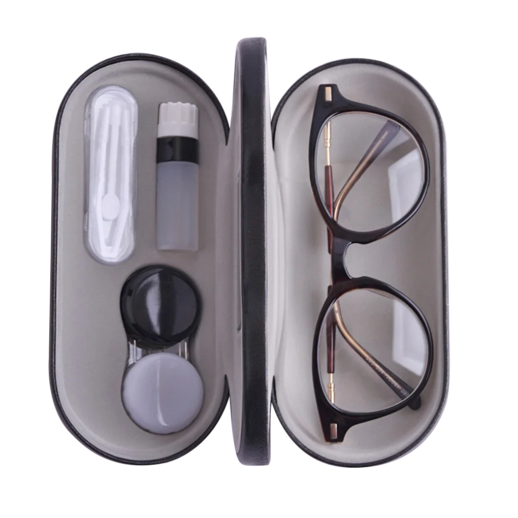 Top Trends: 2023 New 2 In 1 Double Layer Glasses Box Contact Lens Case For Men Women Creative Dual Use Glasses Case Eyewear Leather Box Shoppable Styles