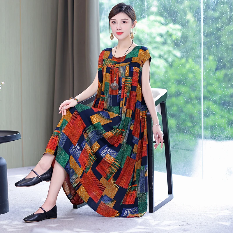 Top Trends: New Hot Fashion Arrival Casual 2023 Summer Dress For Women Print Loose O-Neck Cotton Women Clothing Dresses Plus Size Shoppable Styles