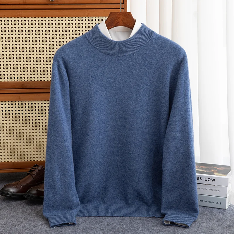 Top Trends: Autumn And Winter 100% Pure Wool Men&#039;s Padded Half-height Slim Bottoming Pullover Long-sleeved Knitted Cashmere Sweater Shoppable Styles