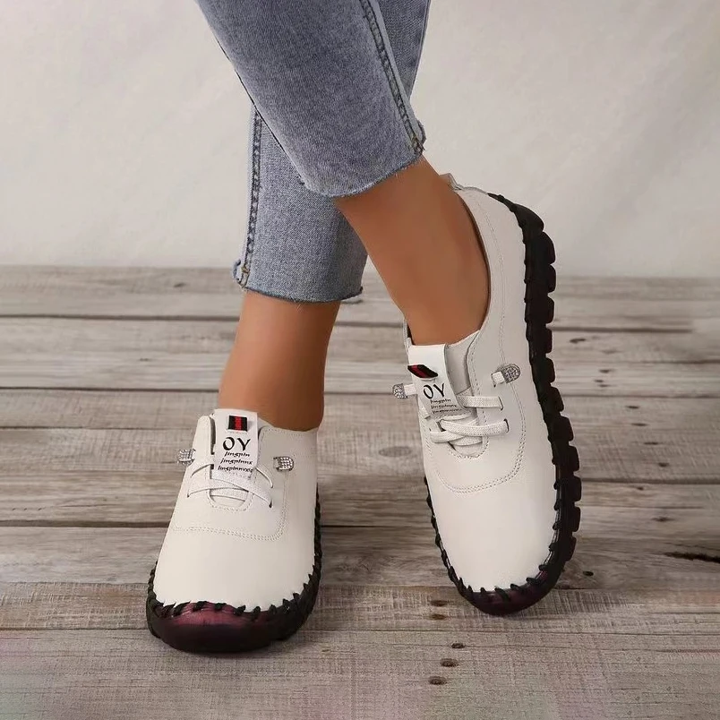 Top Trends: 2023 New Women Sneakers Vintage Breathable Flat Shoes Platform Loafers Lace Up Leather Slip-On New Fashion Casual Mom Shoe Shoppable Styles