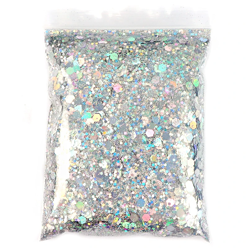 Top Trends: 50G Holographic Mixed Hexagon Shape Chunky Nail Glitter Silver Sequins Laser Sparkly Flakes Slices Manicure Nails Art Decoration Shoppable Styles