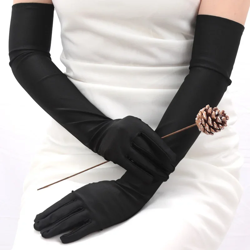 Top Trends: Classic Women Adult Black White Red Grey Opera / Elbow Stretch Satin Finger Long Gloves Women Flapper Gloves Matching Costume Shoppable Styles