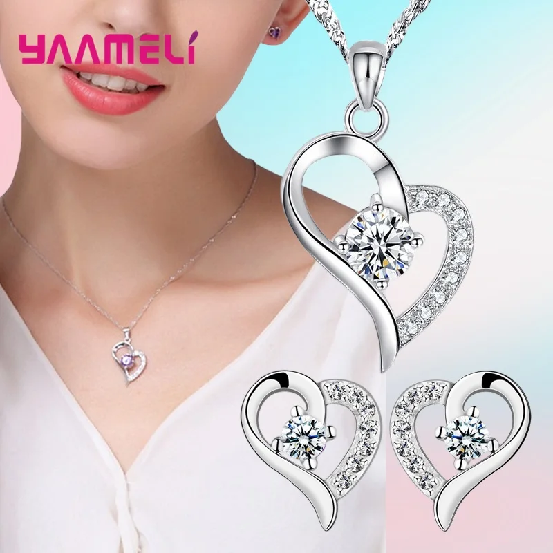 Top Trends: 43 Models 925 Sterling Silver Jewelry Sets For Women Wedding Engagement Shiny Cubic Zircon Heart Charms Necklace Earrings Shoppable Styles