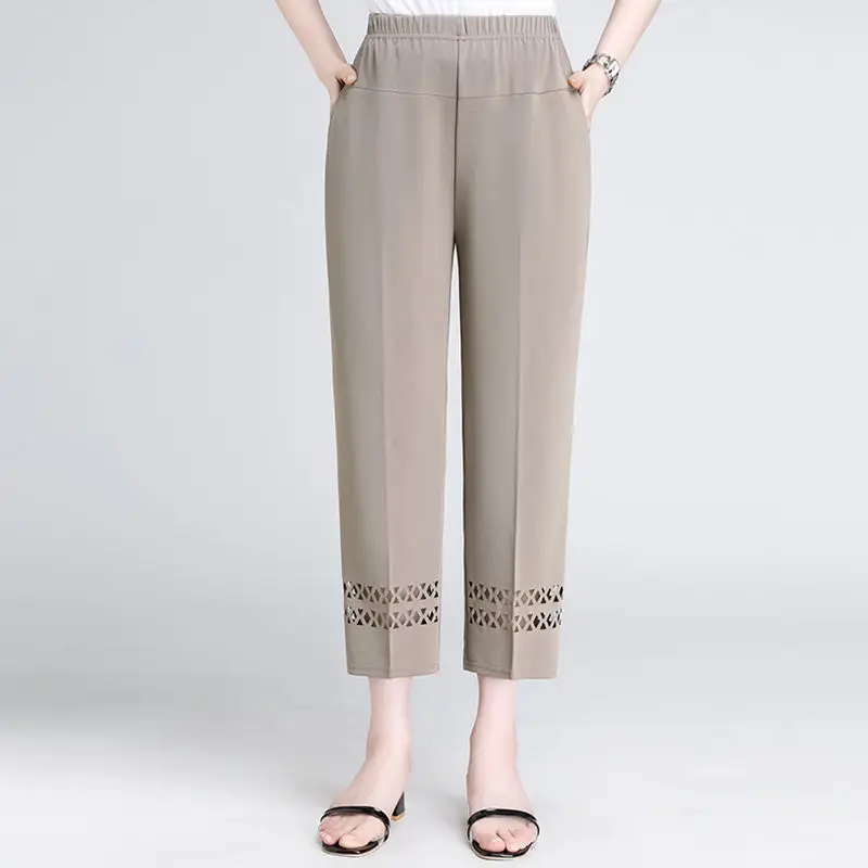 Top Trends: Korean Fashion Women Summer Thin Straight Pants High Waist Elastic Loose Hollow Out Solid New All-match Oversize Casual Trousers Shoppable Styles