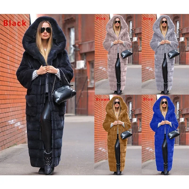 Top Trends: 2023 Casual Faux Fur Coat Women Hoodies Furry Thick Warm Long Faux Rabbit Fur Jacket Slim Winter Coat Women Feminino 5XL Shoppable Styles