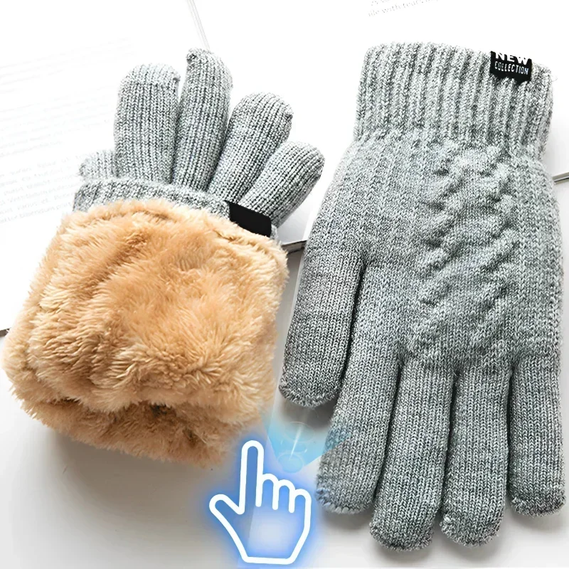 Top Trends: New Men's Warm Full Finger Gloves Winter Touchscreen Plus Fleece Gloves Woman Thickening Wool Knitted Cycling Driving Gloves Shoppable Styles