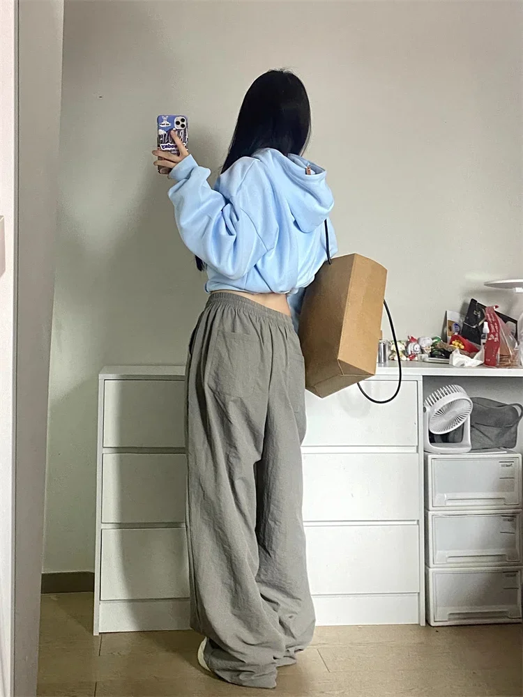 Top Trends: QWEEK Korean Fashion Solid Track Pants Women Y2K Kpop Quick Dry Sweatpants Oversize Harajuku Streetwear Hip Hop Wide Leg Joggers Shoppable Styles - Image 4