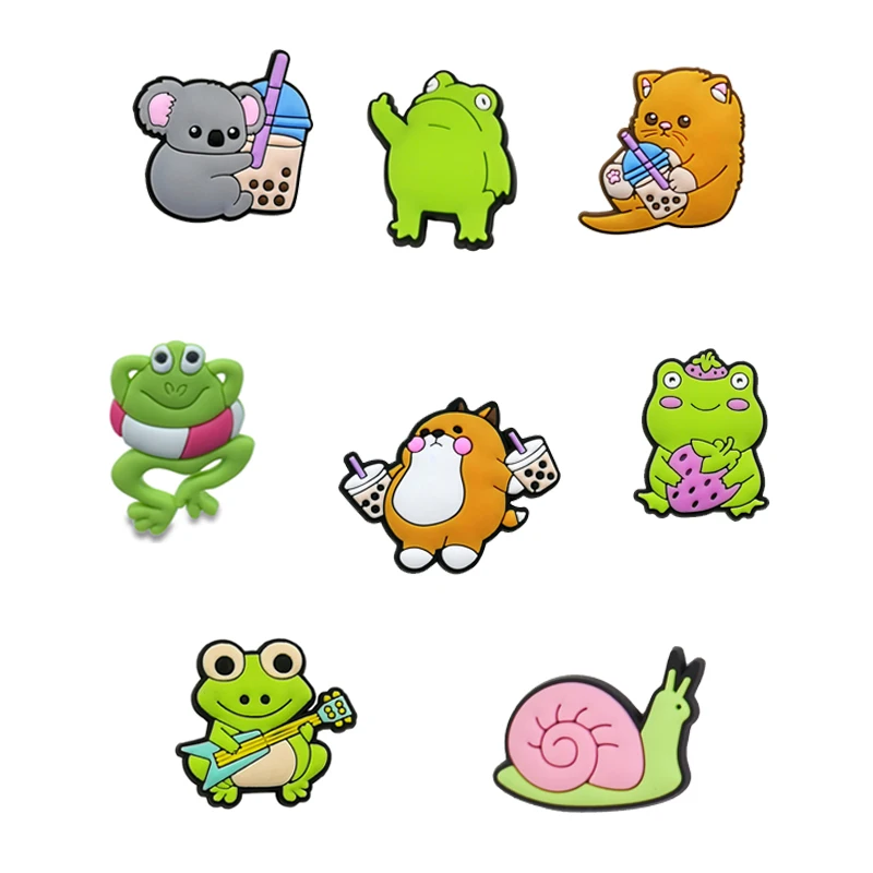 Top Trends: 1pcs Cute Animals Boba Tea Frog Shoe Charms Pin For Croc Accessories Sandals Decorations Kids Adults Party Favor Gifts Shoppable Styles