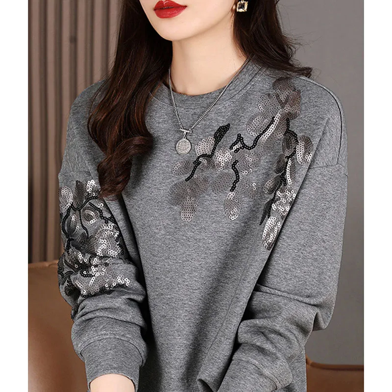 Top Trends: Fashion O-Neck Spliced Sequined Casual Blouses Women&#039;s Clothing 2023 Autumn Winter Loose All-match Pullovers Commuter Shirts Shoppable Styles