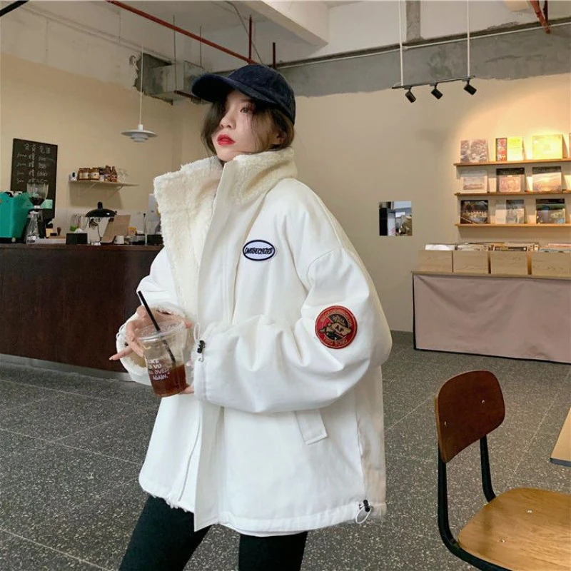 Top Trends: Wearing Cotton Jackets On Both Sides, Women&#039;s Winter Plush Korean Version Loose Fitting Imitation Lamb Cashmere Cotton Jacket Shoppable Styles