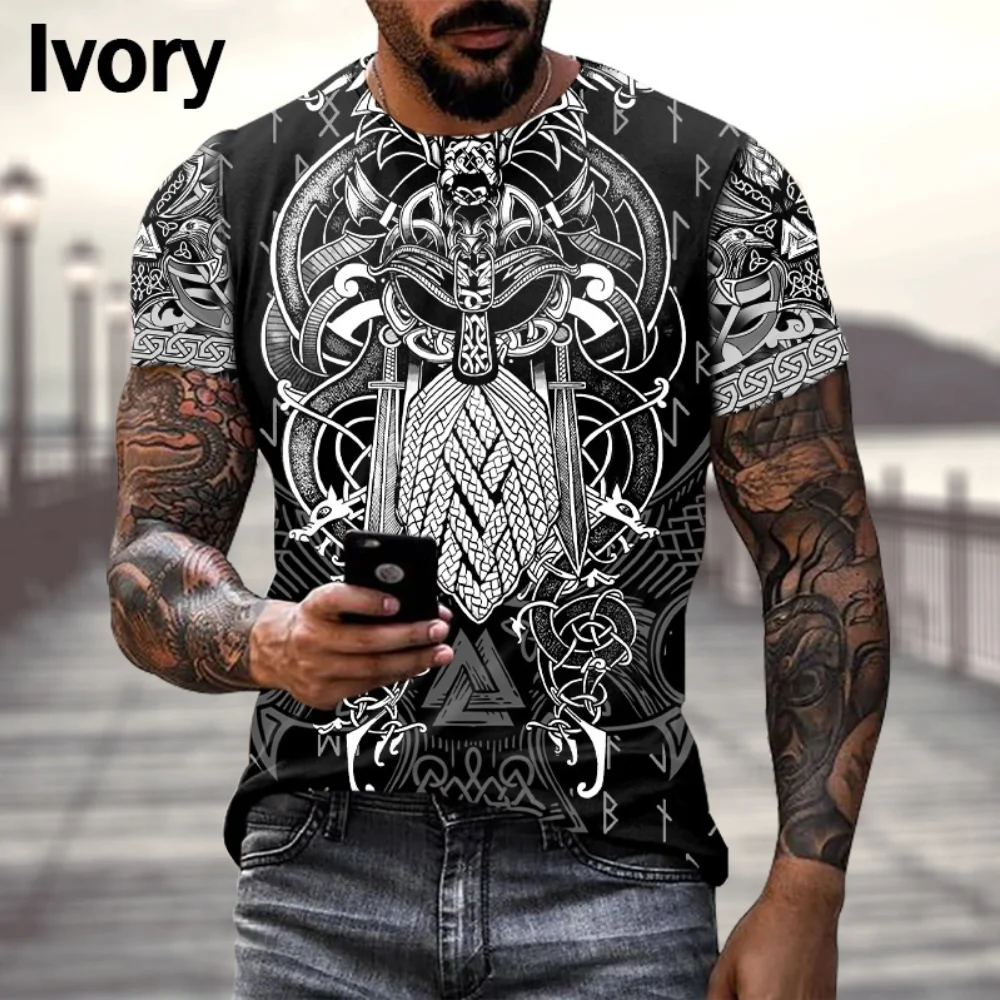 Top Trends: Europe And America Hot Sale Viking Tattoo Art 3D Print T-shirts Casual Short Sleeve Retro Tees Shoppable Styles