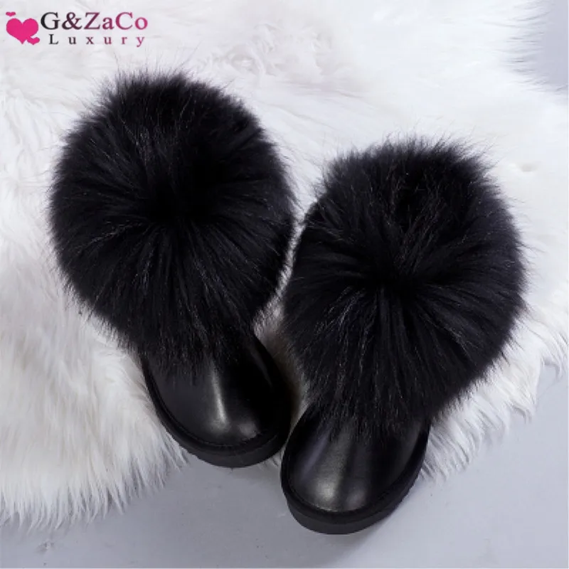 Top Trends: G&Zaco Luxury Natural Black Fox Fur Snow Boots Waterproof Cowskin Boots Ankle Boots Real Fur Genuine Leather Women Flat Shoes Shoppable Styles