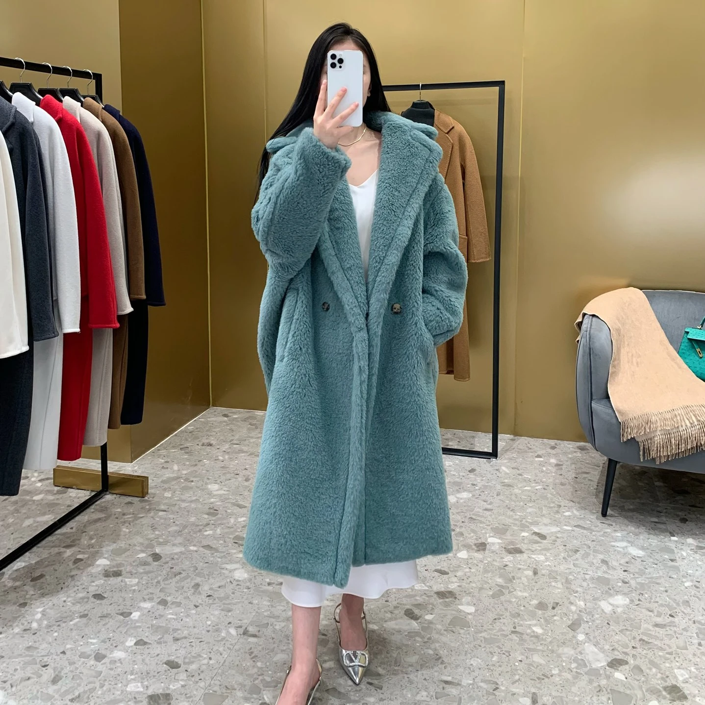 Top Trends: Top Quality Max Teddy Coat For Women, 62%Alpaca 26%Wool 12%Silk, 2024 New Winter Teddy Coat Long Fur Coat, Genuine Fur Coat Women Shoppable Styles - Image 4