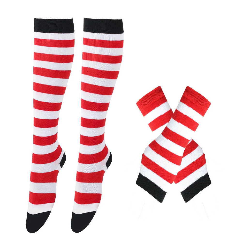 Top Trends: 1 Set Women Gloves+ Over Knee Thigh High Stockings Winter Knitted Gloves Stripe Warm Dance Long Socks Set Christmas Gifts Shoppable Styles - Image 5