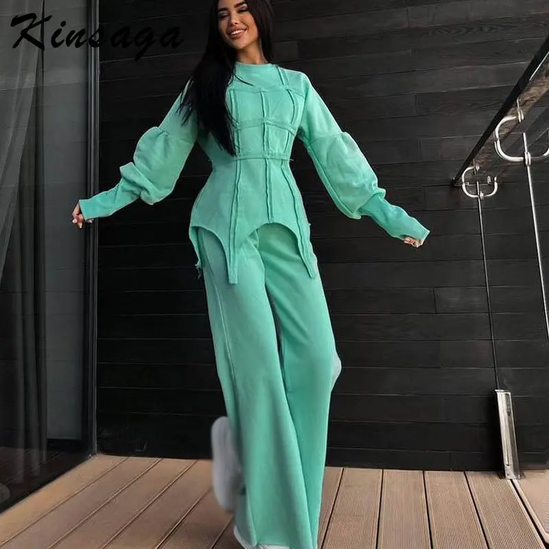 Top Trends: Elegant Irregular Active Jogger Tracksuit Women Solid Crewneck Sweatsuits And Split Straight Pants Suits Street 2 Piece Set Shoppable Styles