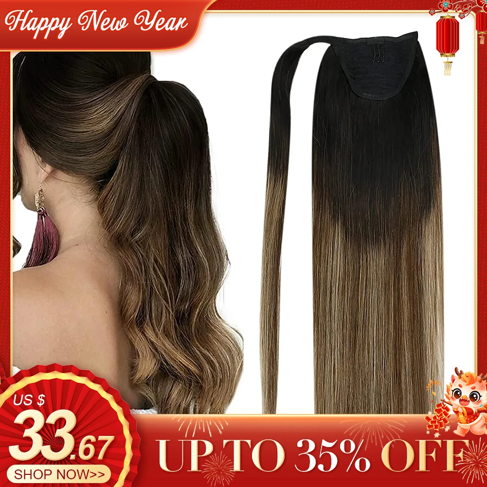 Top Trends: VeSunny Ponytail Human Hair Straight 80g Clip In Hair Extensions Human 14-22&quot; Natural Hair Horse Tails No Claw Clip Shoppable Styles