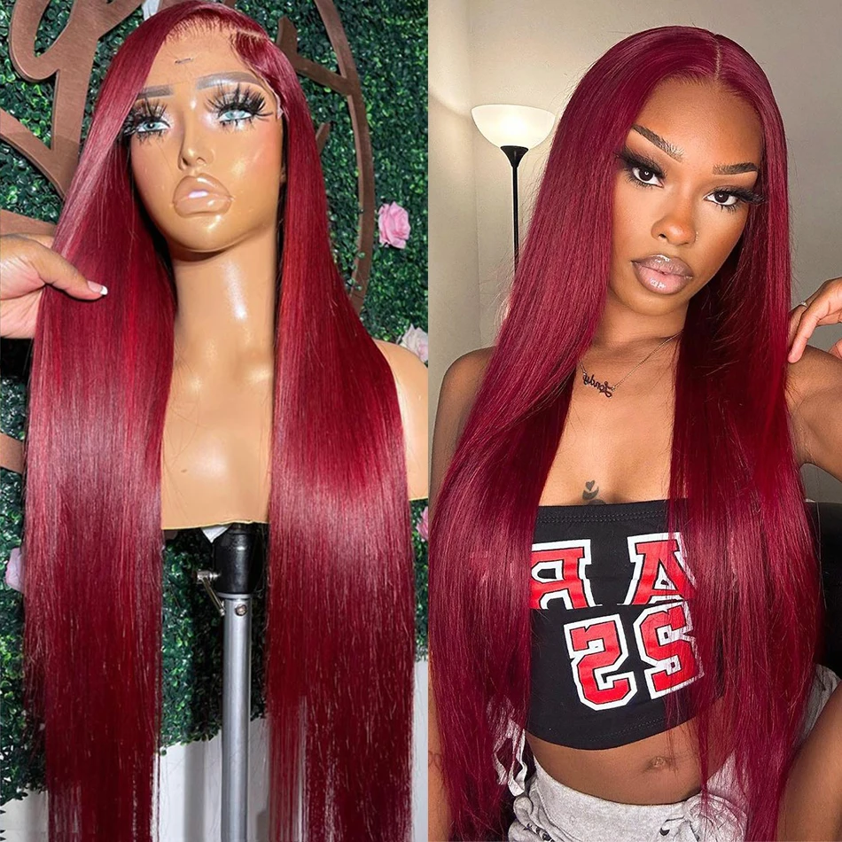 Top Trends: 99J Burgundy Straight Lace Front Human Hair Wig 4x4 Closure Wigs Pre Plucked 13x4 Straight Frontal Wig Human Hair Shoppable Styles