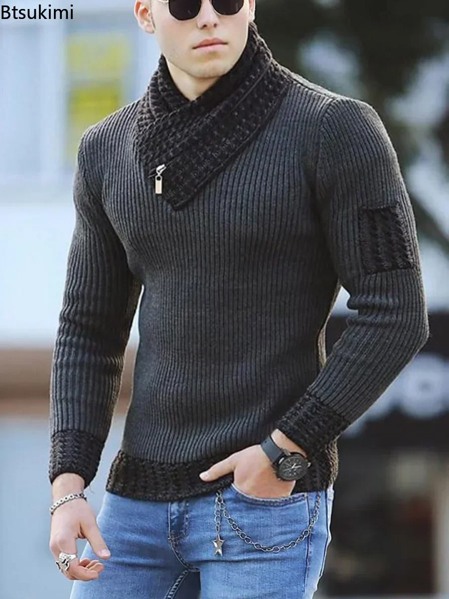 Top Trends: New Autumn Winter Men Casual Vintage Knitted Sweater Wool Turtleneck Oversize 2024 Korean Men Warm Cotton Pullovers Sweaters Shoppable Styles - Image 4