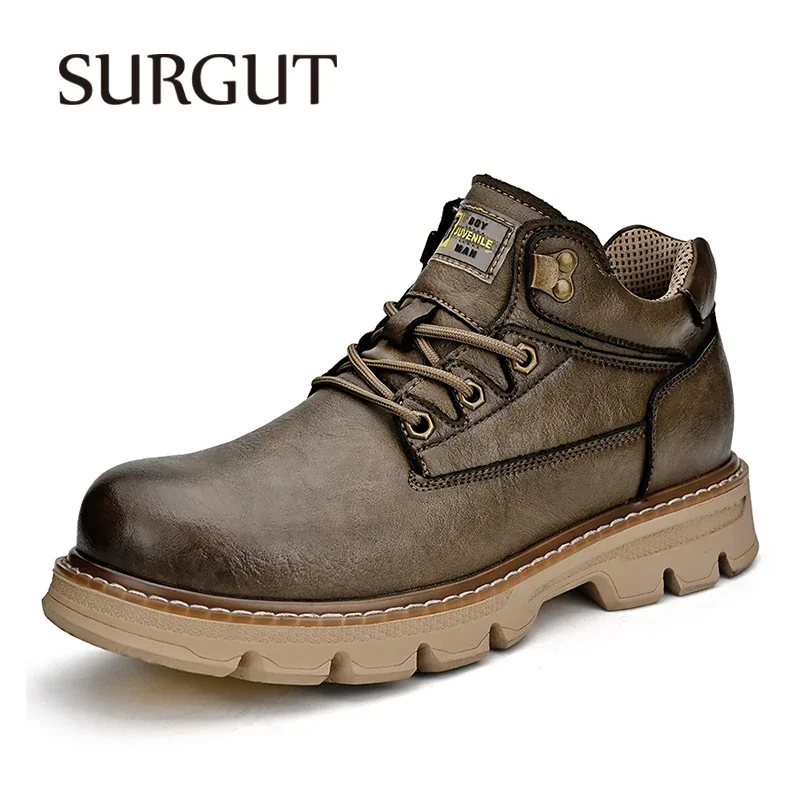 Top Trends: SURGUT Men's Leather Boots 2024 New Ankle Motorcycle Boots Retro Handmade Luxury Lace Up Waterproof Shoes For Men Working Boots Shoppable Styles